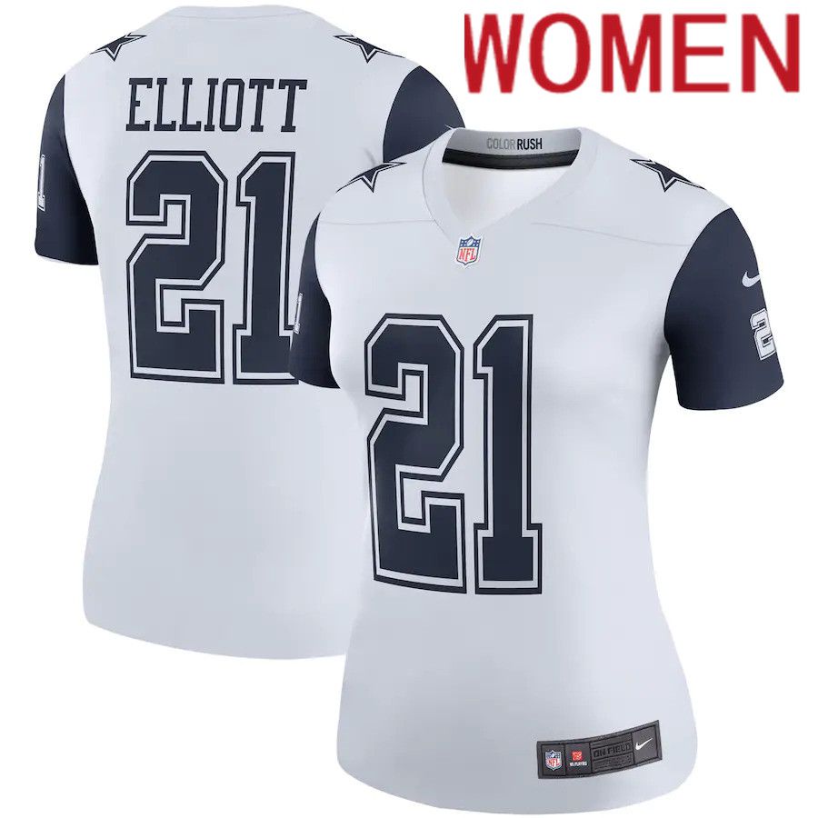 Women Dallas Cowboys #21 Ezekiel Elliott Nike White Color Rush Legend Player NFL Jersey->women nfl jersey->Women Jersey